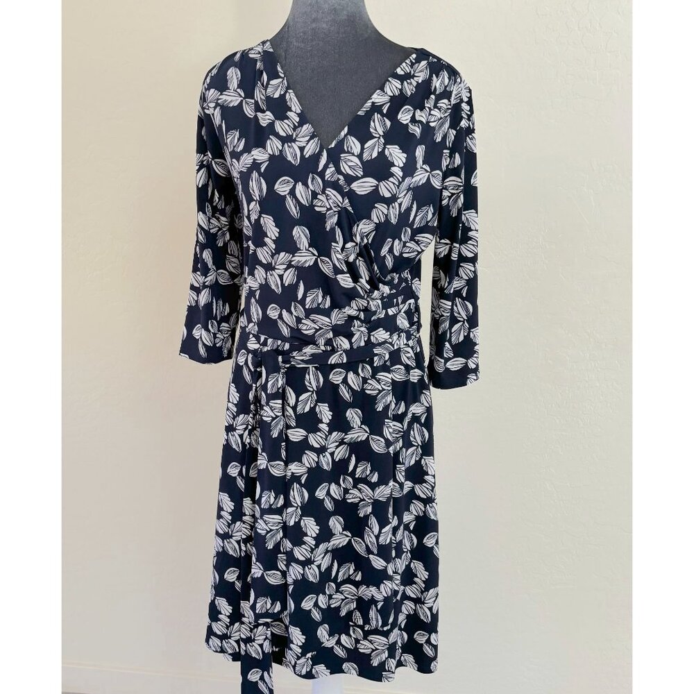 41 Hawthorn - Kaylee Faux Wrap‎ Knit Dress - Navy/White  - Size LP